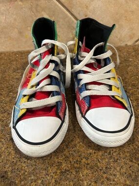 Colorblock High-Top Sneakers in Red, Blue, Yellow, Green